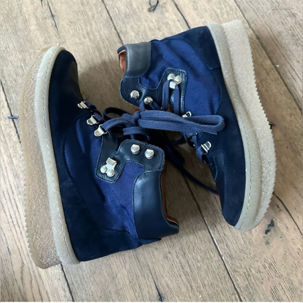 Renvy Paden Navy Blue Leather Platform Lace Up Alpine Boots Winter EU41/ US10